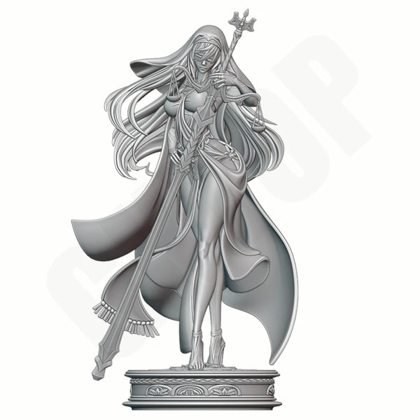 1/24 Female Warrior in Gold Ornate Armor with Curved Sword, Resin Model Figure Kit, Fantasy Theme, Unassembled and Unpainted