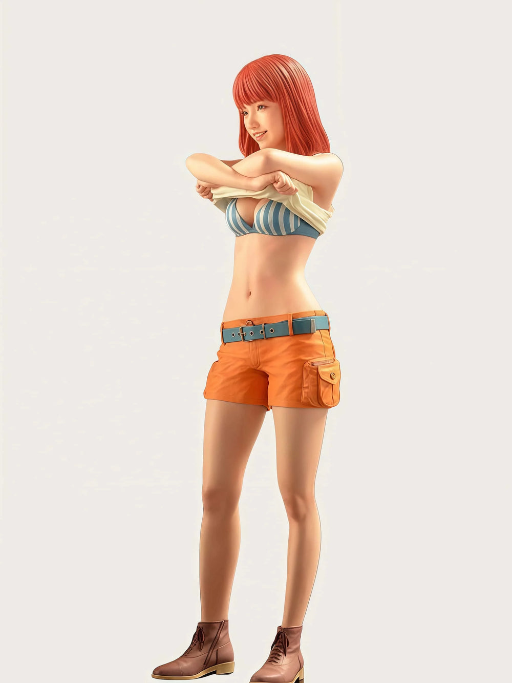 1/12 Red-Haired Anime Girl in Beach Outfit, Resin Model Figure Kit, Unassembled and Unpainted