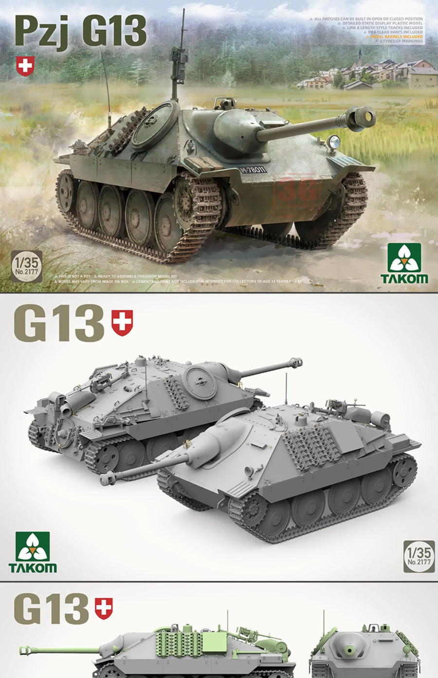 1/35 TAKOM Assembly Model 2177 Swiss Stalker Pzj G13 Tank Destroyers Scale Model Kit