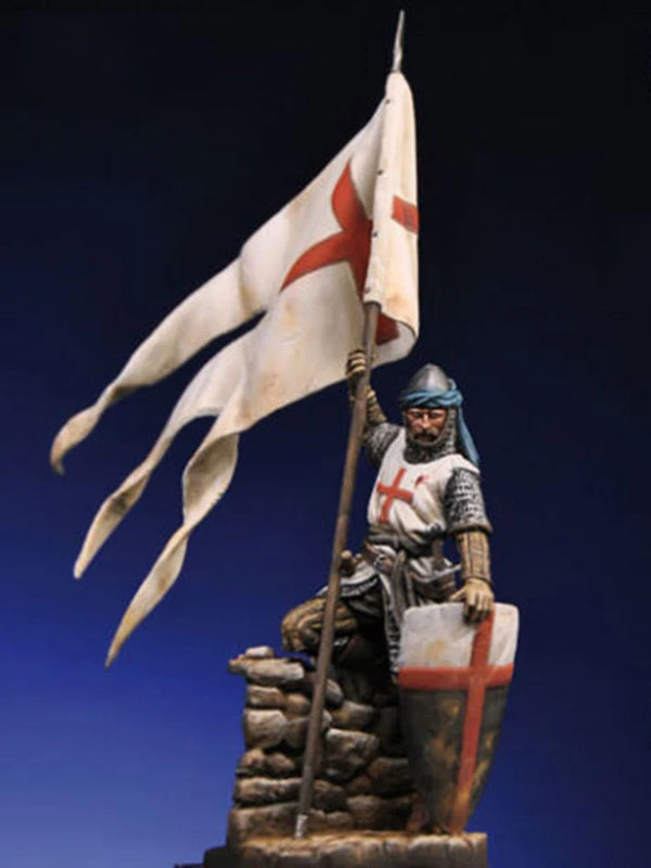 54mm Ancient Knight with Red and White Banner, Resin Model Figure Kit, Unassembled and Unpainted