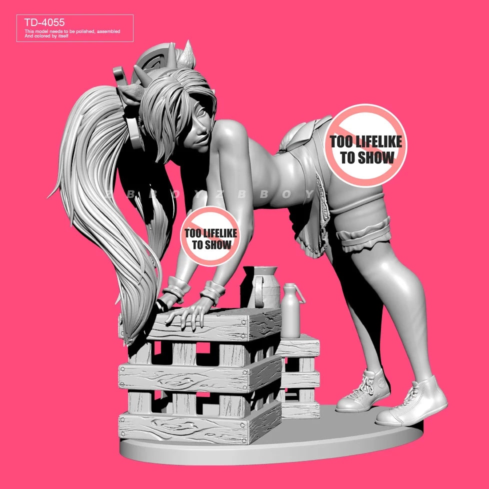 65mm Pinup Female with Castle Base, Resin Model Figure Kit, Unassembled and Unpainted
