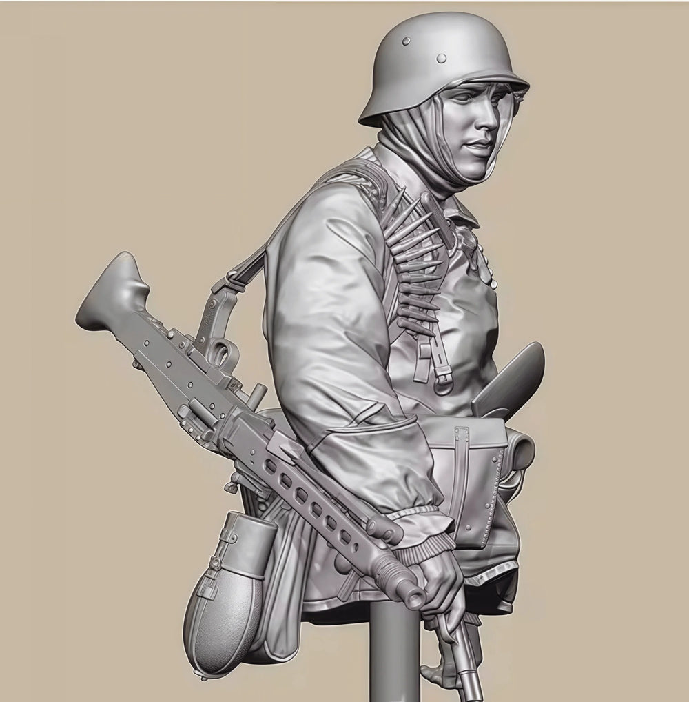 1/10 WWII German Infantry with MP40 and Ammo Pouches, Resin Model Bust Kit, Unassembled and Unpainted
