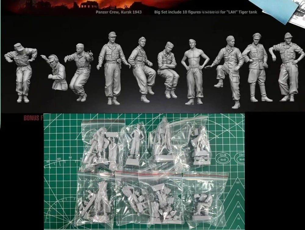 1/35 WWII German Tiger Tank Crew, 10 Figures, Resin Model Figure Kit, Unassembled and Unpainted
