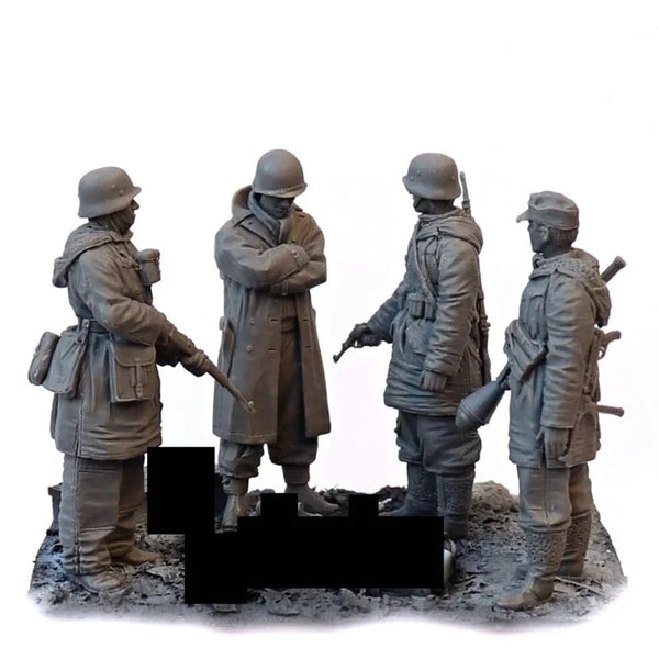 1/35 WWII German Infantry in Field Coats Conversing, 4 Figures, Resin Model Figure Kit, Unassembled and Unpainted