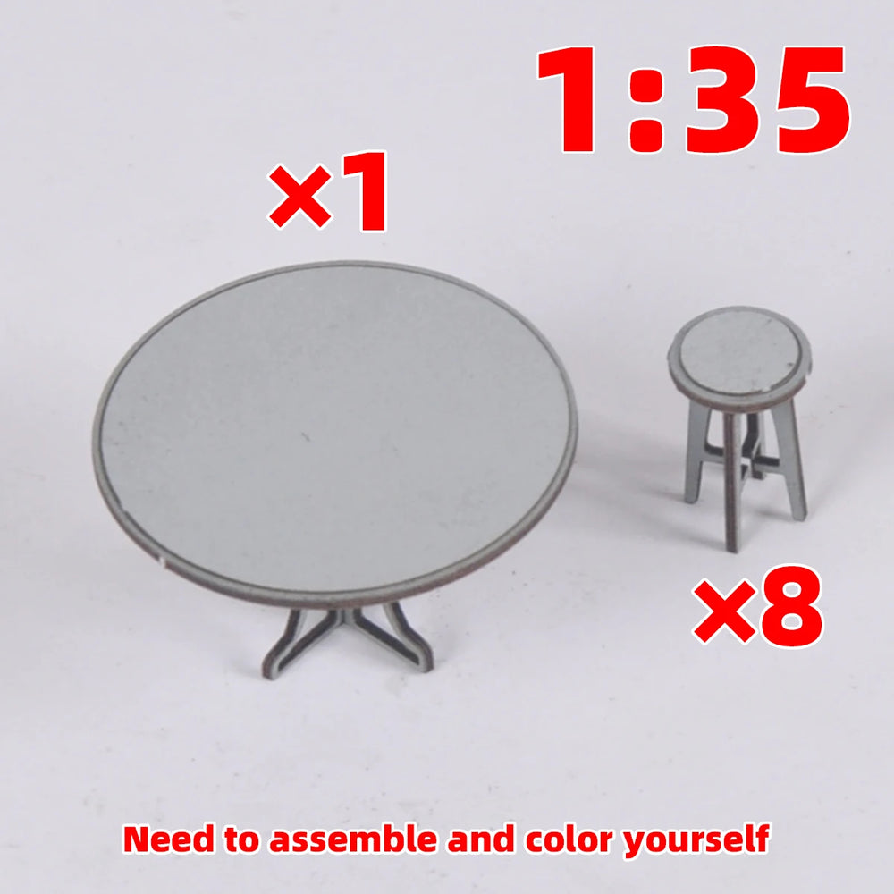 1/35 Café Table with Bar Stools, Resin Model Diorama Kit, Historical Theme, Unassembled and Unpainted
