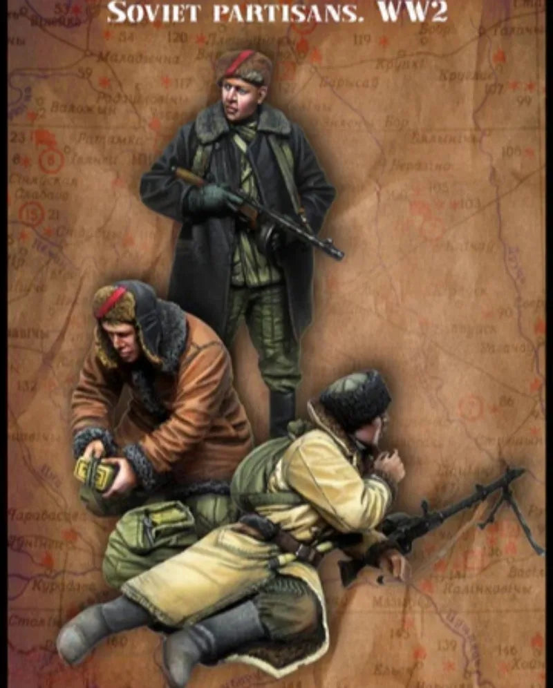 1/35 WWII Soviet Winter Partisans, 3 Figures, Resin Model Figure Kit, Unassembled and Unpainted