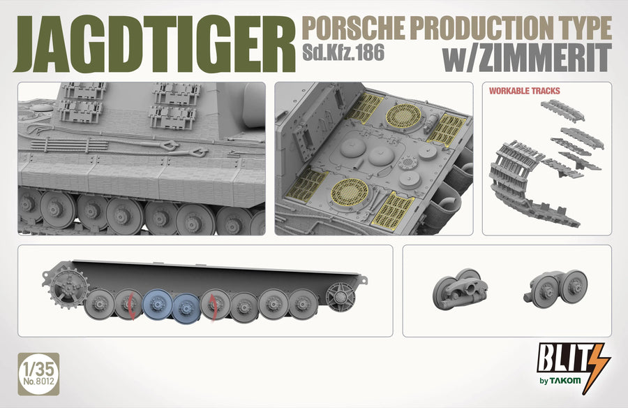 TAKOM 8012 1/35 Jagdtiger Sd.Kfz. 186 Porsche Production Type W/Zimmerit Scale Model Kit