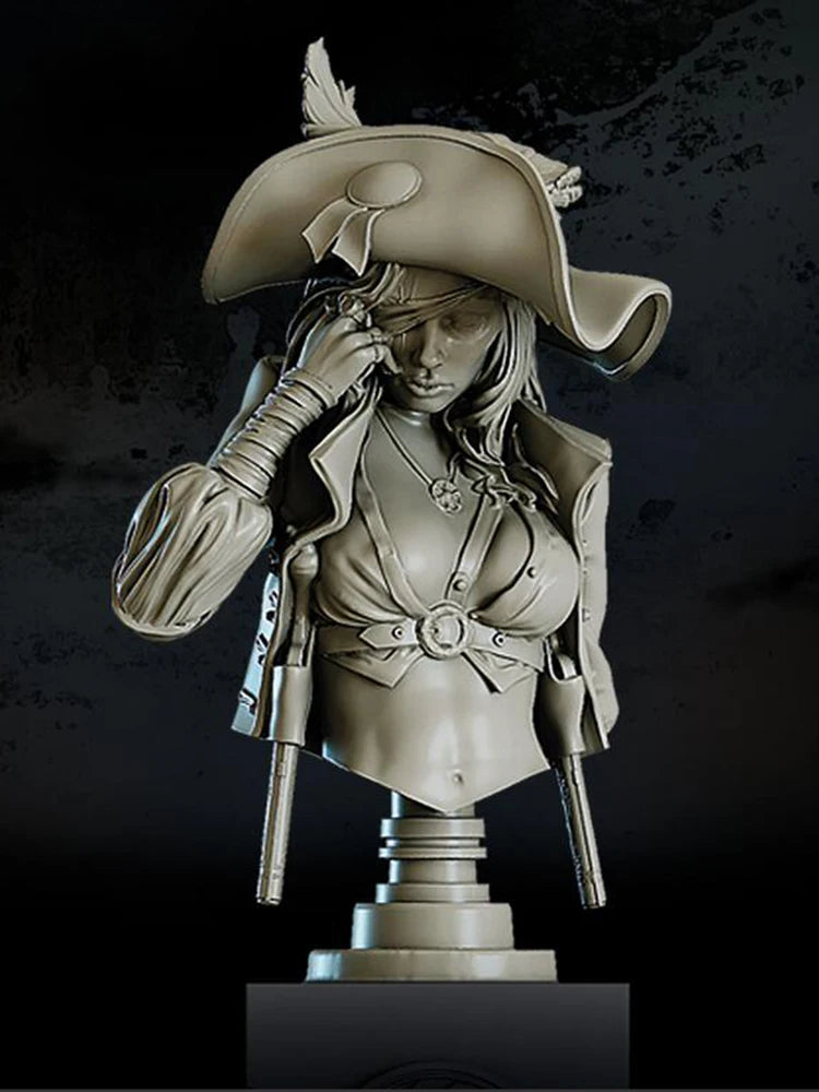 1/10 Fantasy Pirate Woman, Resin Model Bust Kit, Unassembled and Unpainted