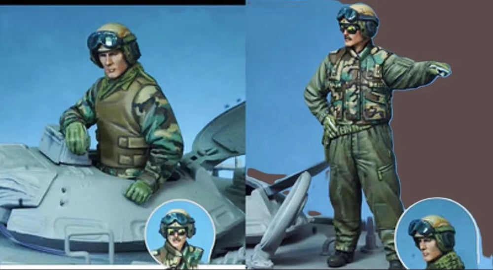 1/35 WWII Allied Pilots with Aircraft, 2 Figures, Resin Model Figure Kit, Unassembled and Unpainted