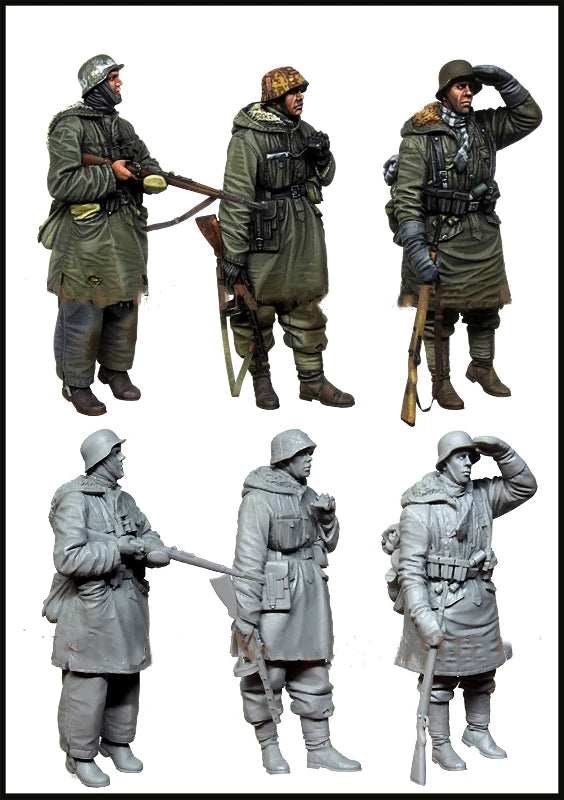 1/35 WWII German Infantry in Long Coats, 3 Figures, Resin Model Figure Kit, Unassembled and Unpainted