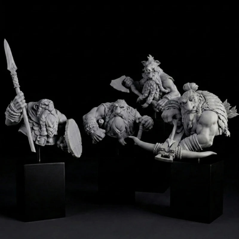 60mm Medieval Fantasy Dwarf Boar Brotherhood Warriors, 4 Figures, Resin Model Figure Kit, Unassembled and Unpainted