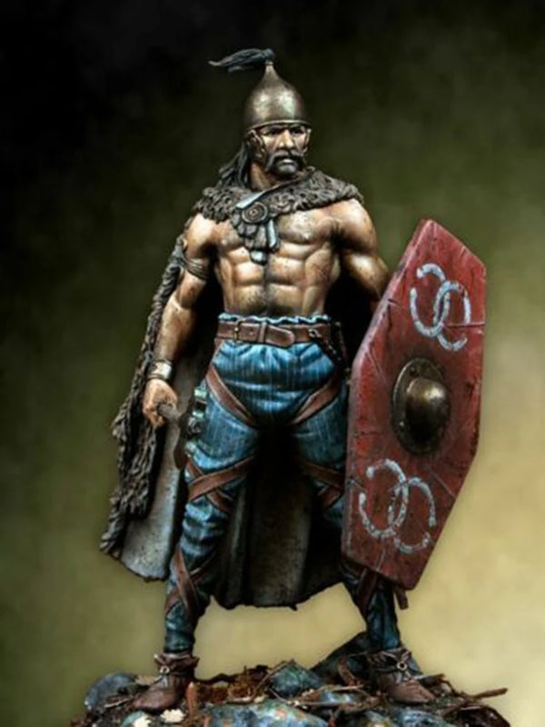 75mm Ancient Norse Warrior with Horned Helmet and Shield, Resin Model Figure Kit, Unassembled and Unpainted