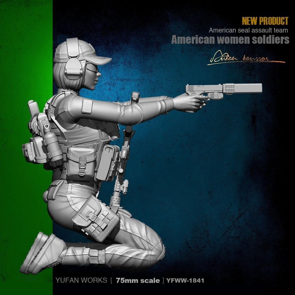 75mm Modern Tactical Operator Kneeling with Rifle, Resin Model Figure Kit, Unassembled and Unpainted