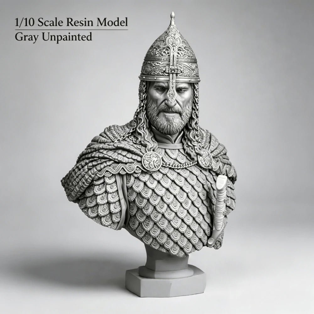 1/10 Ancient Viking Warrior in Spiked Helmet with Chain Mail, Resin Model Bust Kit, Unassembled and Unpainted