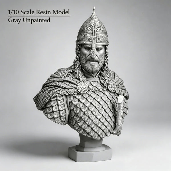 1/10 Ancient Viking Warrior in Spiked Helmet with Chain Mail, Resin Model Bust Kit, Unassembled and Unpainted