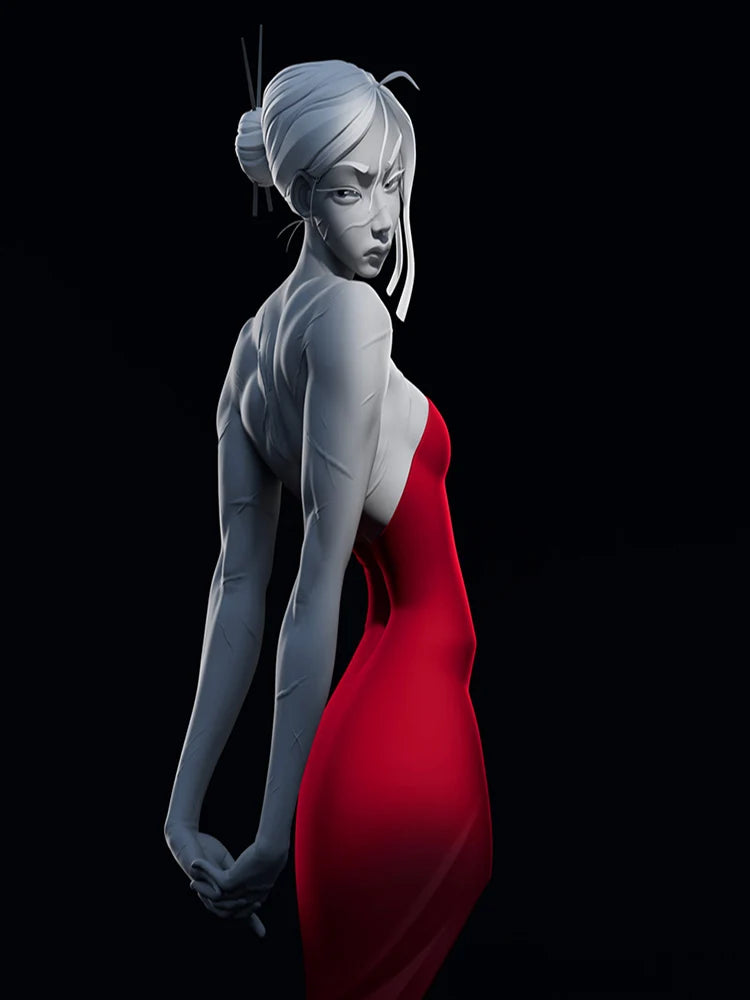 1/10 Female Warrior Officer in Red Dress, Resin Model Bust Kit, Fantasy Theme, Unassembled and Unpainted