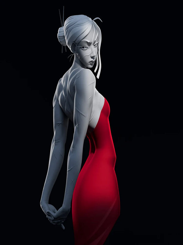1/10 Female Warrior Officer in Red Dress, Resin Model Bust Kit, Fantasy Theme, Unassembled and Unpainted