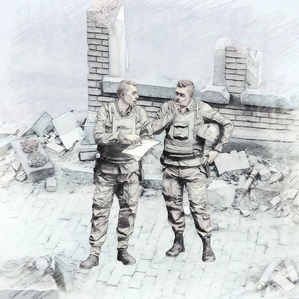 1/35 Modern Tactical Commanders Reviewing Battle Plans, 2 Figures, Resin Model Figure Kit, Unassembled and Unpainted