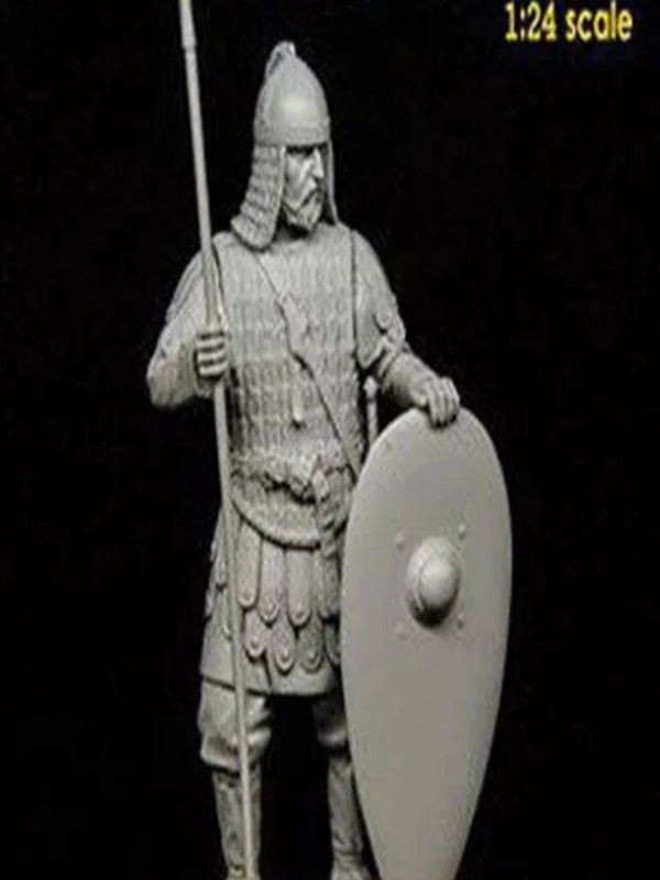 75mm Ancient Knight with Boss Shield and Conical Helm, Resin Model Figure Kit, Unassembled and Unpainted