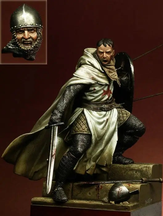 1/18 Medieval Crusader Knight with Templar Shield and Sword, Resin Model Figure Kit, Unassembled and Unpainted