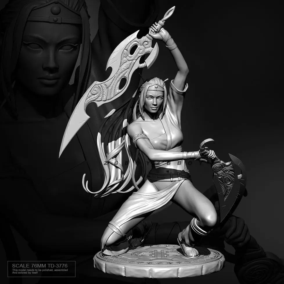 76mm Female Warrior, Resin Model Figure Kit, Fantasy Theme, Unassembled and Unpainted