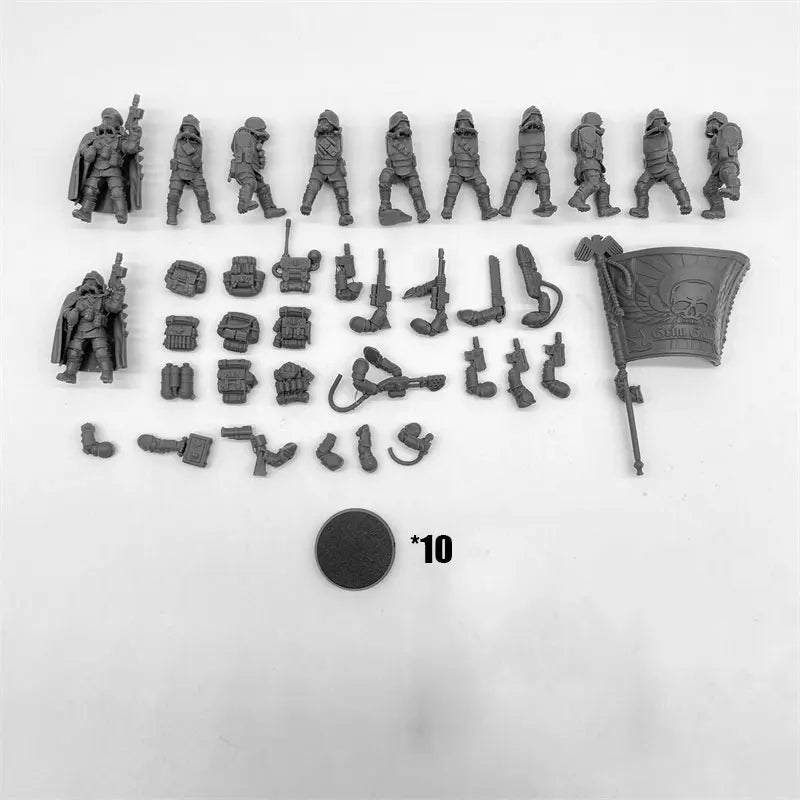 28mm Grim Guard Ironclads, 18 Figures, Resin Model Figure Kit, Sci-Fi Theme, Unassembled and Unpainted