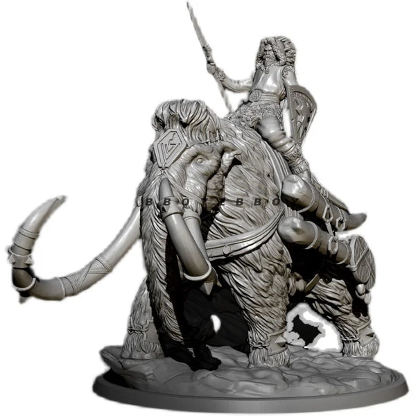 1/35 Warrior on Mammoth, 2 Figures, Resin Model Figure Kit, Fantasy Theme, Unassembled and Unpainted