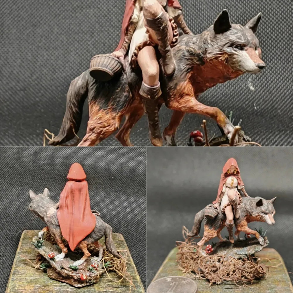 75mm Red-Haired Warrior on Beast, Resin Model Figure Kit, Fantasy Theme, Unassembled and Unpainted
