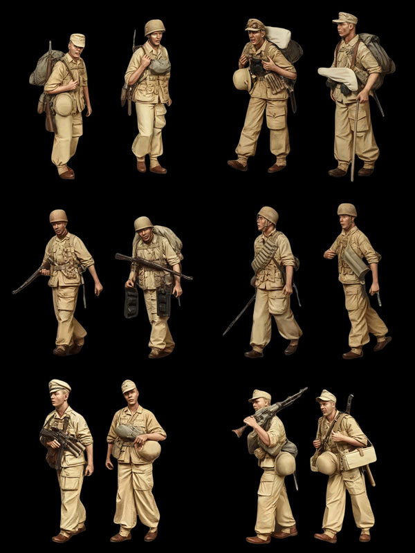1/35 WWII British Tropical Infantry with Pith Helmets, 12 Figures, Resin Model Figure Kit, Unassembled and Unpainted