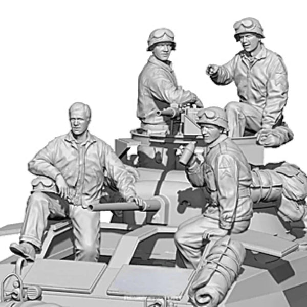1/35 WWII US Tank Crew Operating Gun, 4 Figures, Resin Model Figure Kit, Unassembled and Unpainted