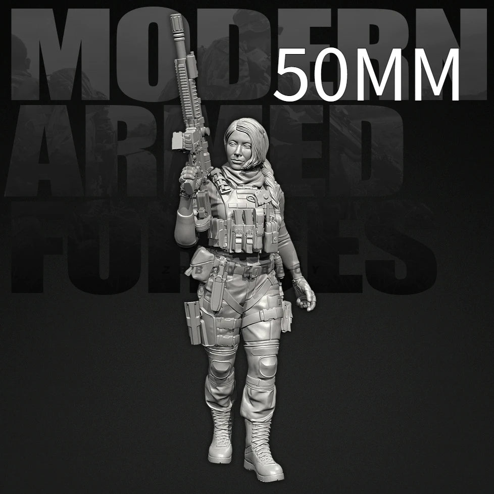 50mm Modern Female Tactical Soldier, Resin Model Figure Kit, Unassembled and Unpainted