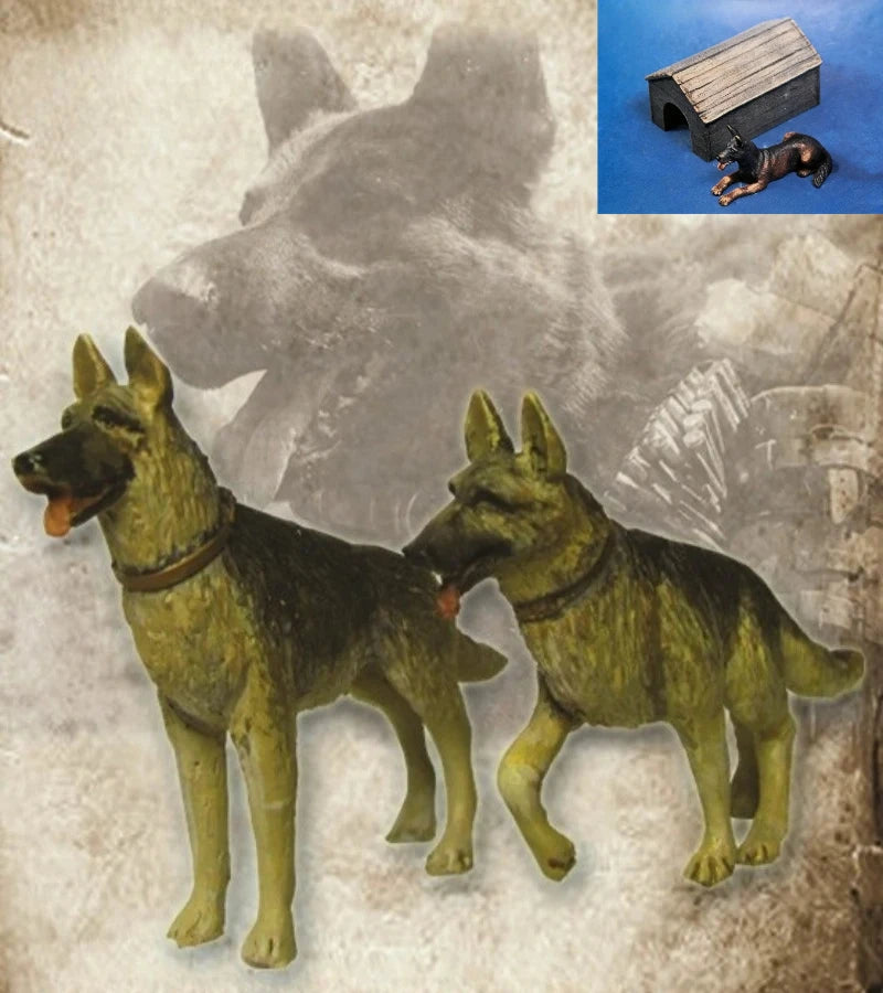 1/35 Guard Dogs with Doghouse, 2 Figures, Resin Model Diorama Kit, Wildlife Theme, Unassembled and Unpainted