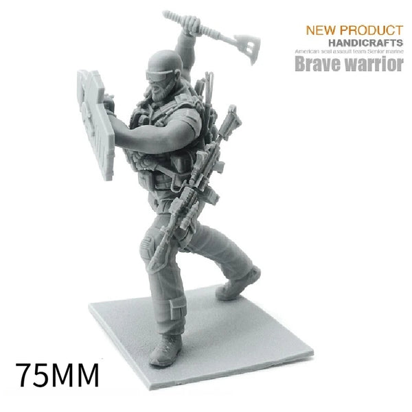 75mm Modern Tactical Team with Shield and Rifle, Resin Model Figure Kit, Unassembled and Unpainted