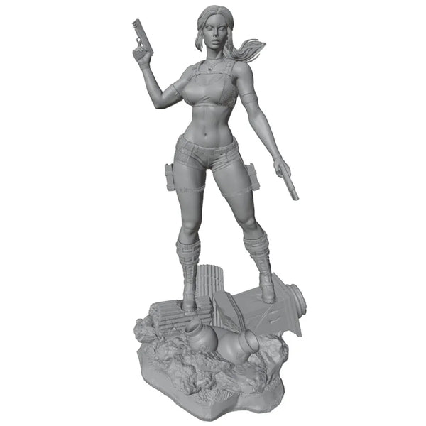 1/24 Armed Female Warrior, Resin Model Figure Kit, Unassembled and Unpainted