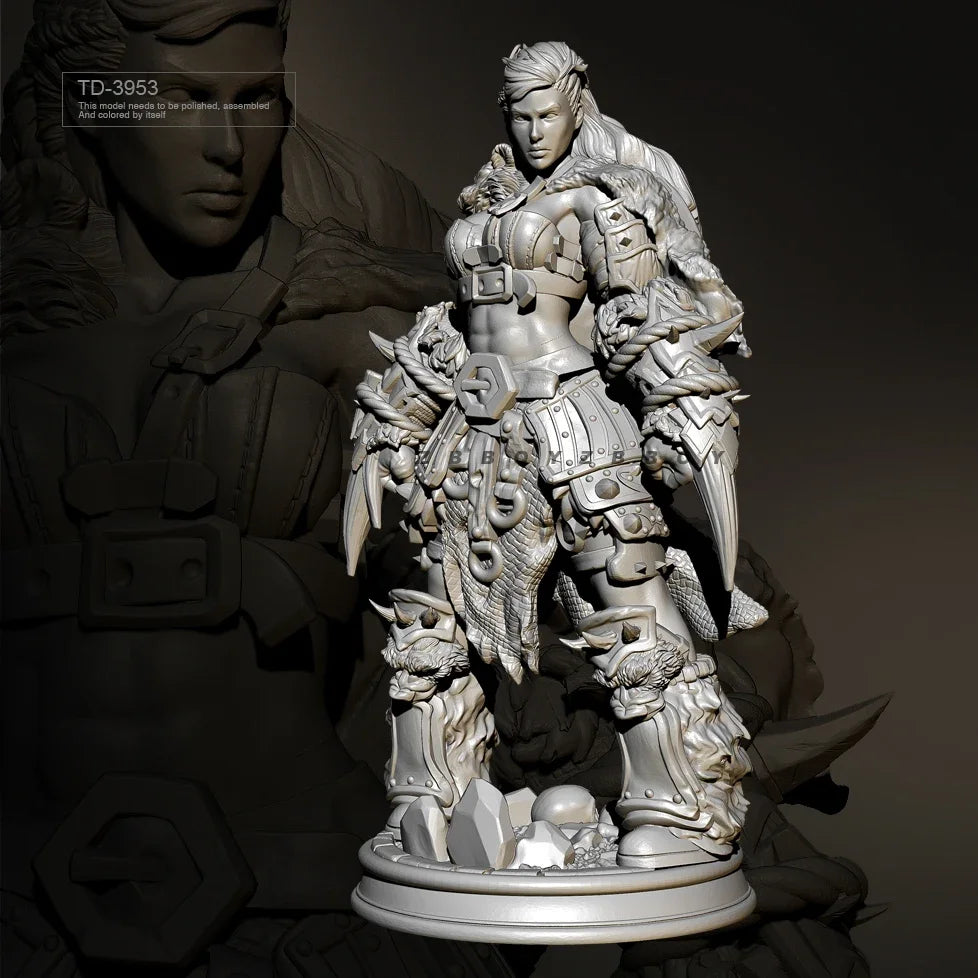 75mm Barbarian Warrior in Ornate Spiky Armor, Resin Model Figure Kit, Fantasy Theme, Unassembled and Unpainted