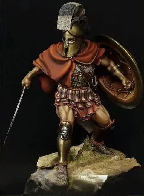 1/24 Ancient Greek Warrior in Bronze Armor with Red Cape, Resin Model Figure Kit, Unassembled and Unpainted