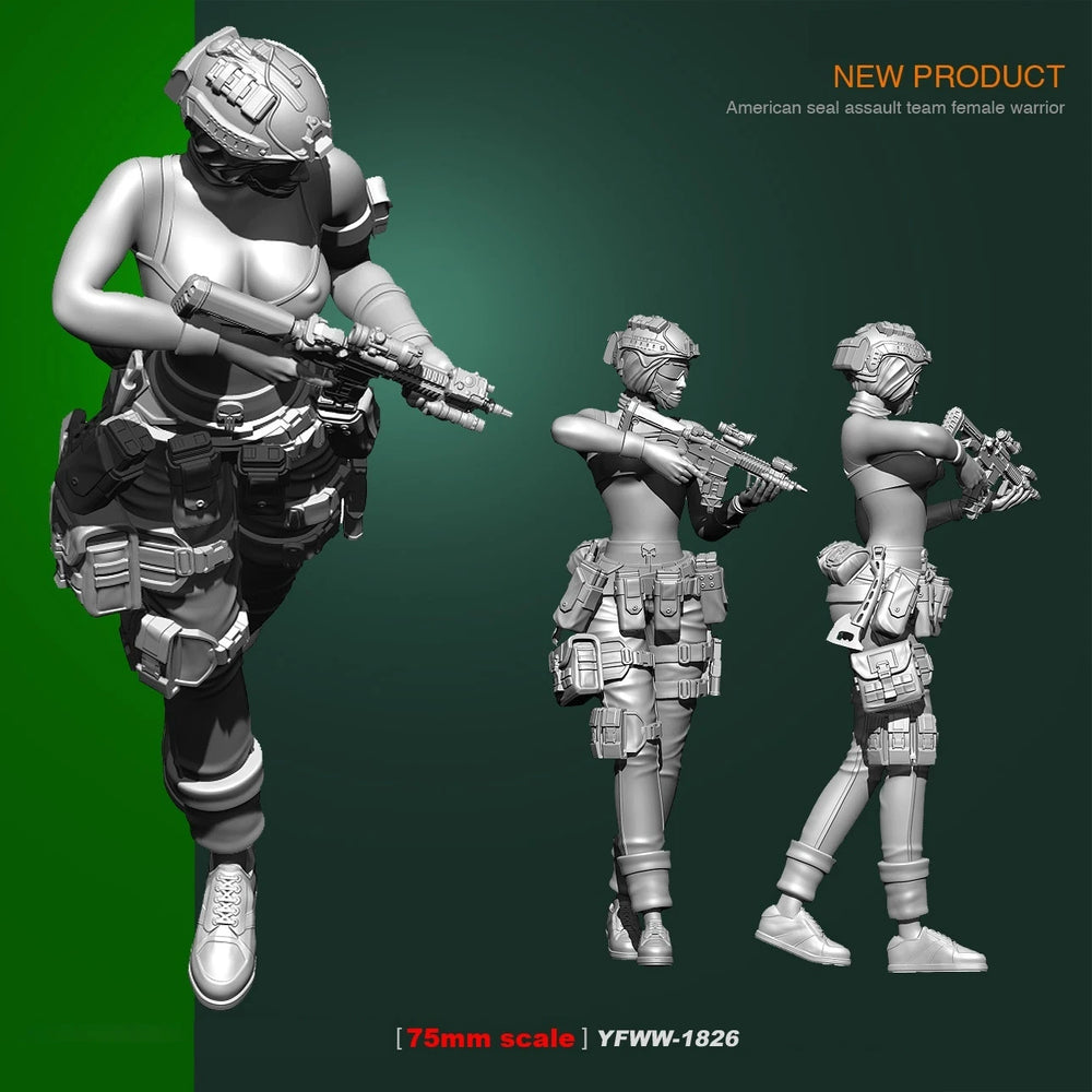 75mm Modern Female Rifleman with Assault Rifle, Resin Model Figure Kit, Unassembled and Unpainted