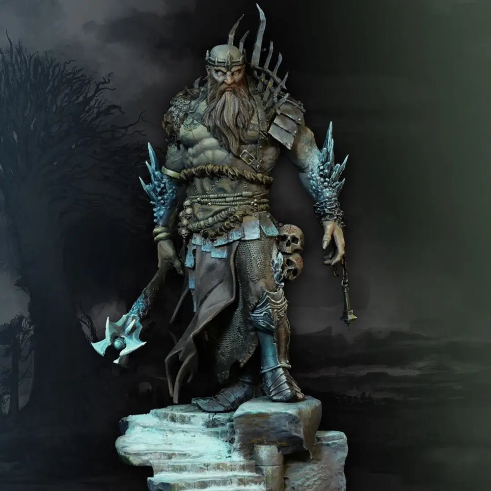 90mm Barbarian Warrior with Spiked Crown, Resin Model Figure Kit, Fantasy Theme, Unassembled and Unpainted