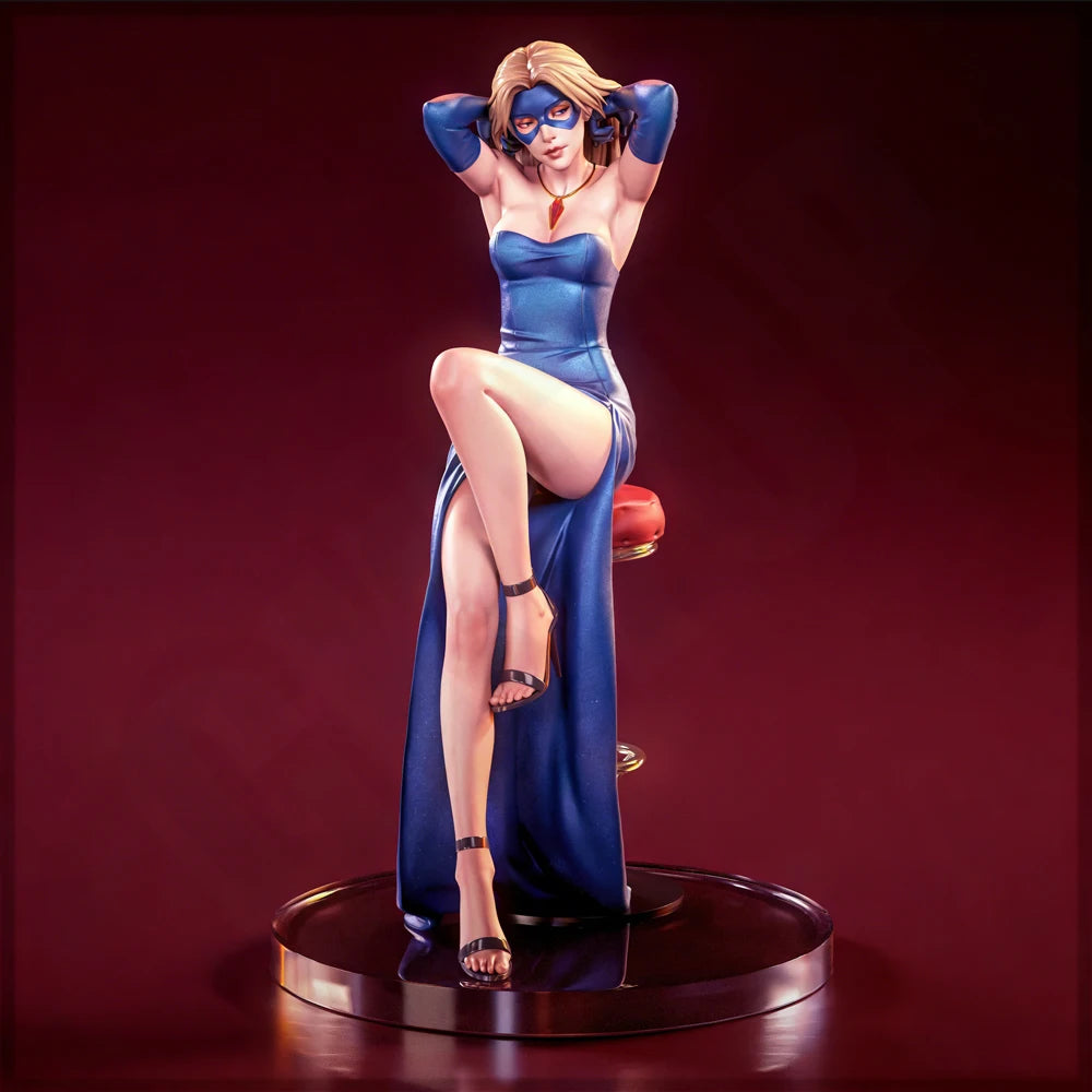 1/24 Blonde in Blue Dress on Bar Stool, Resin Model Figure Kit, Unassembled and Unpainted