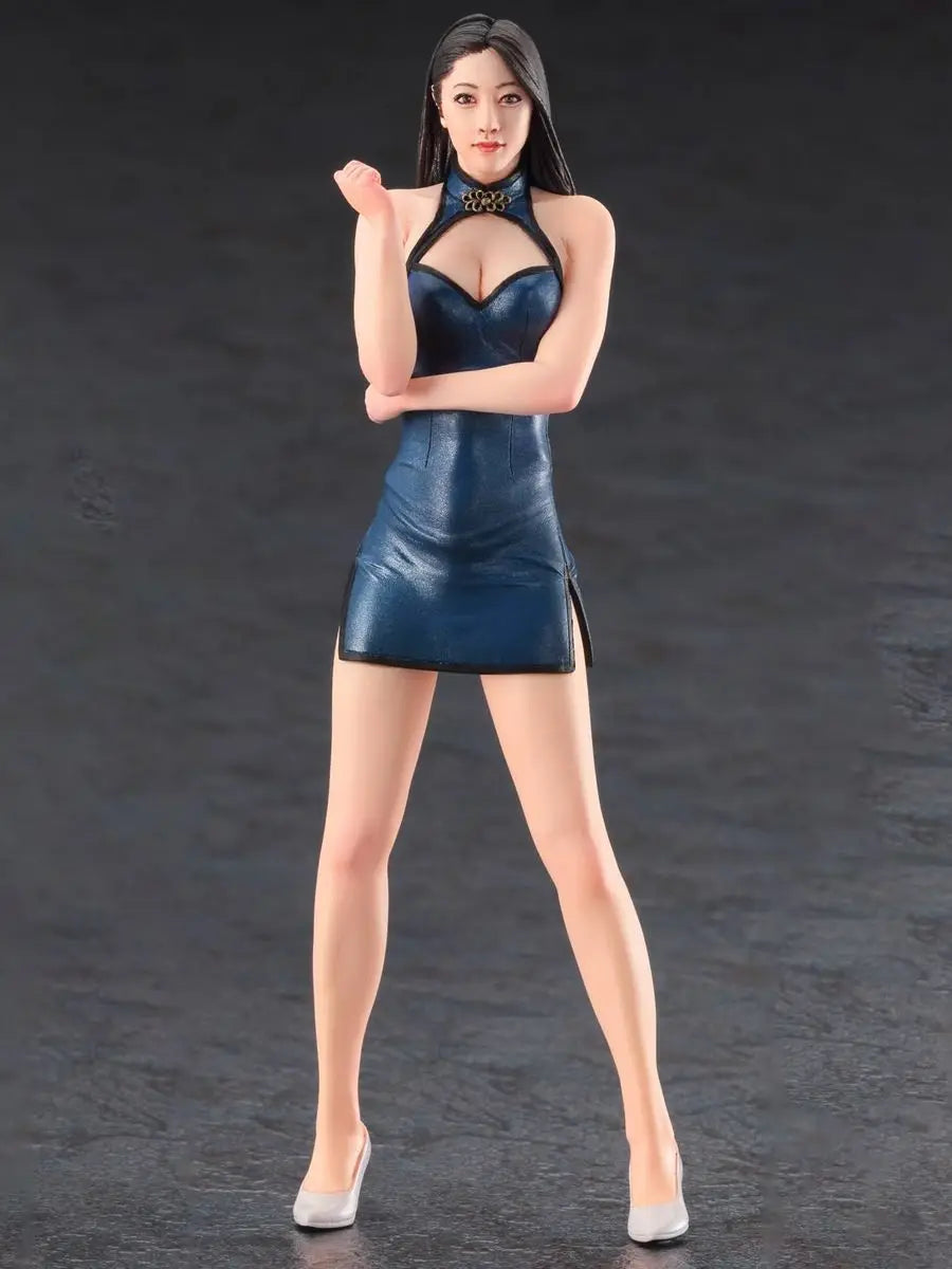 1/12 Modern Pin-up with Black Crop Top and Blue Skirt, Resin Model Figure Kit, Unassembled and Unpainted