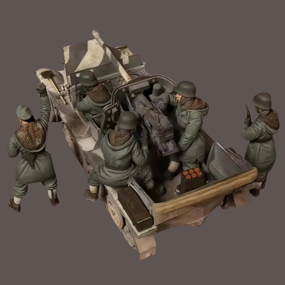 1/35 WWI German Infantry with Mounted Machine Gun Truck, 5 Figures, Resin Model Figure Kit, Unassembled and Unpainted