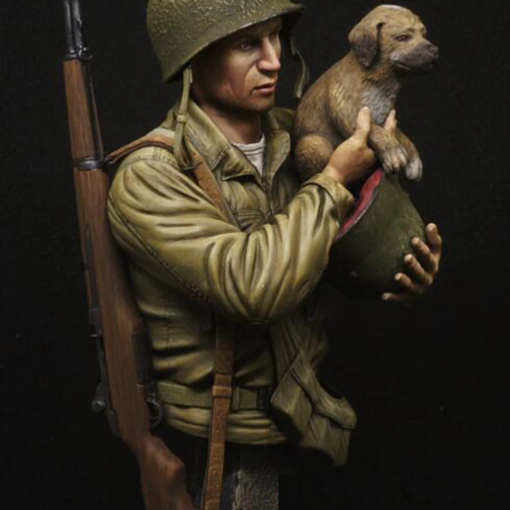 1/9 WWI Soldier with Dog, Resin Model Bust Kit, Unassembled and Unpainted