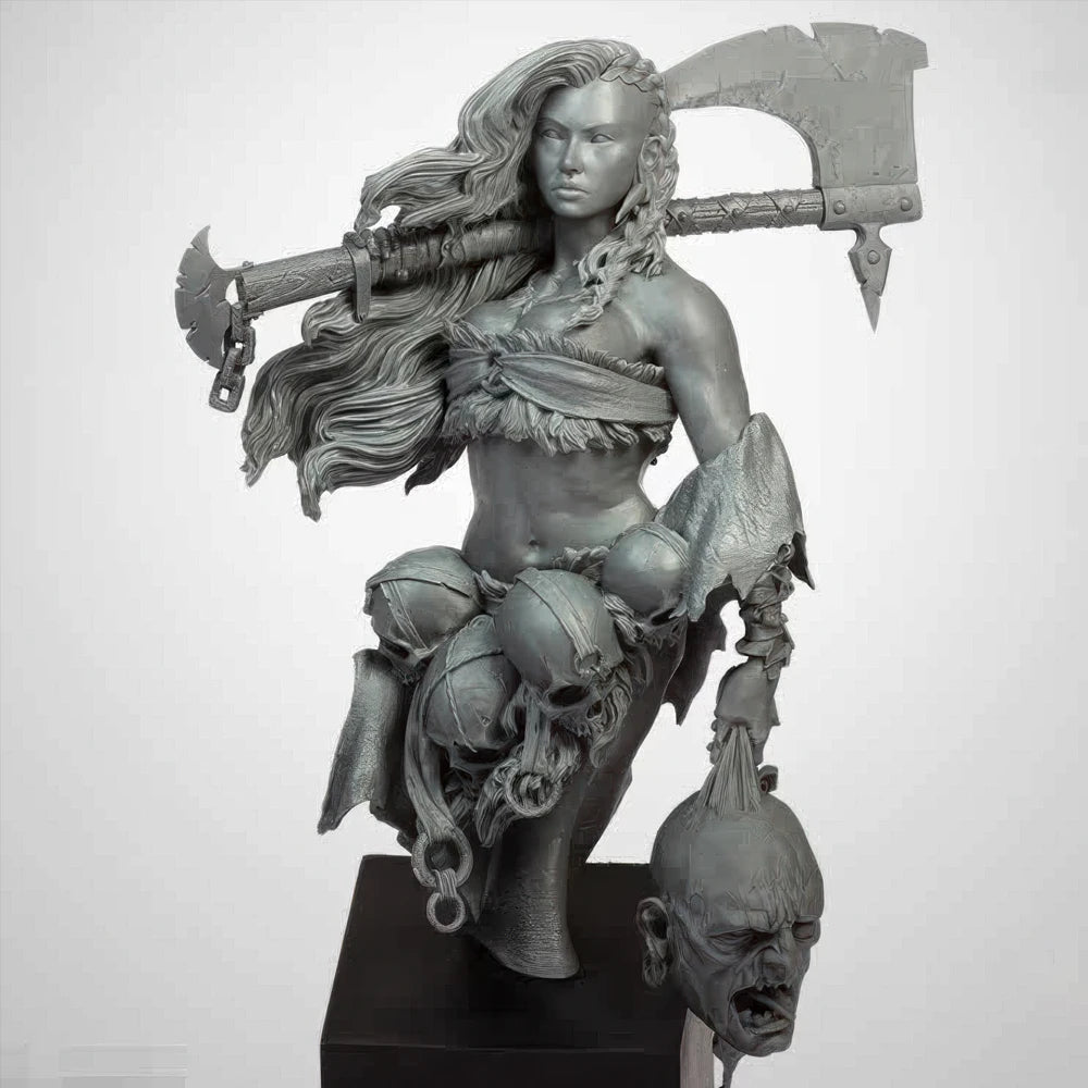 1/12 Female Warrior with Axe, Resin Model Bust Kit, Fantasy Theme, Unassembled and Unpainted