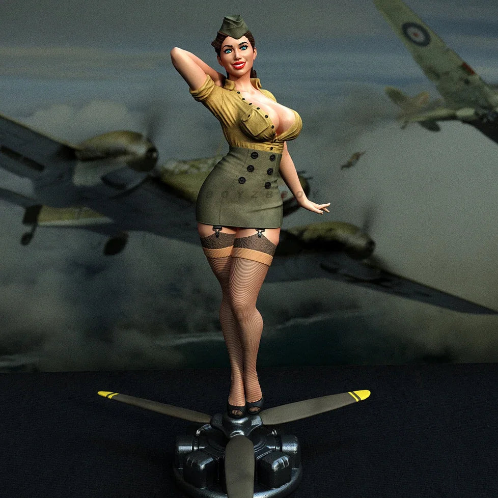 75mm WWII Military Pinup, Resin Model Figure Kit, Unassembled and Unpainted