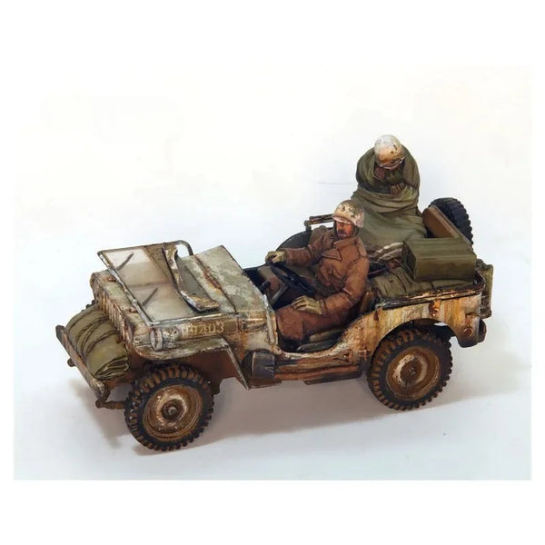 1/35 WWII US Infantry with Jeep, 2 Figures, Resin Model Vehicle Kit, Unassembled and Unpainted