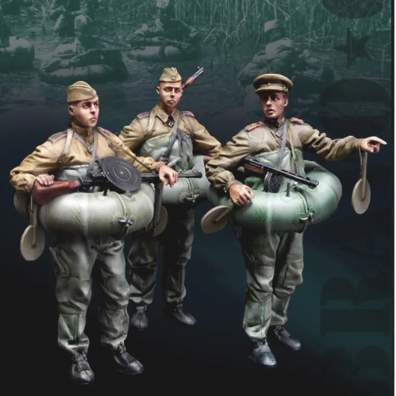 1/35 WWII British Sappers with Mine Detector, 3 Figures, Resin Model Figure Kit, Unassembled and Unpainted
