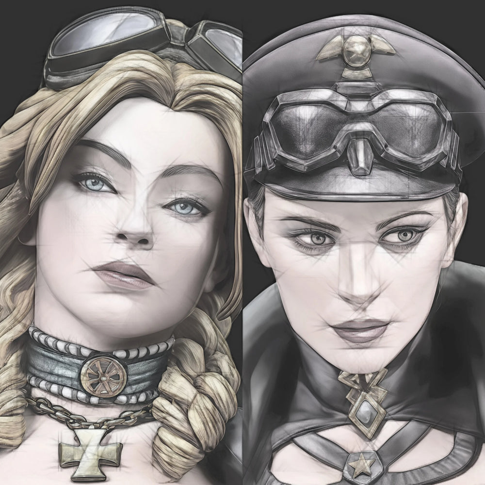 1/12 Steampunk Combat Female Instructors, 2 Figures, Resin Model Bust Kit, Unassembled and Unpainted