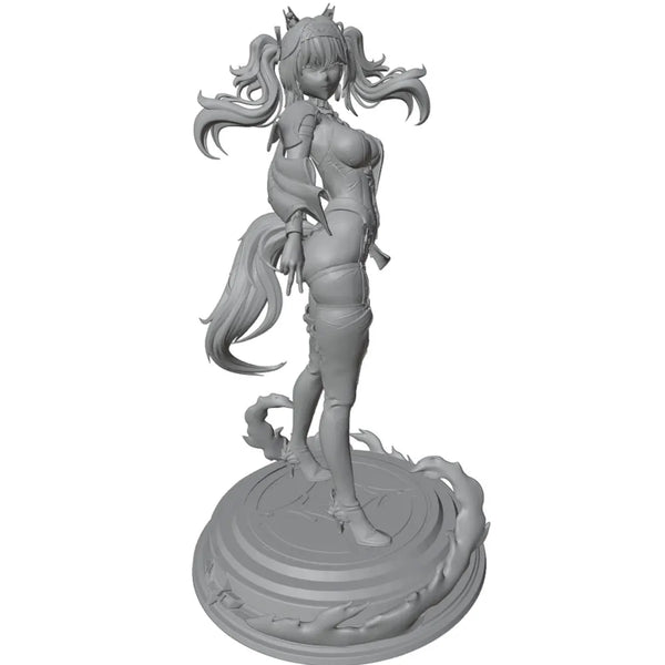 1/24 Female Warrior with Twin-Tails and Armored Sleeves, Resin Model Figure Kit, Anime Theme, Unassembled and Unpainted