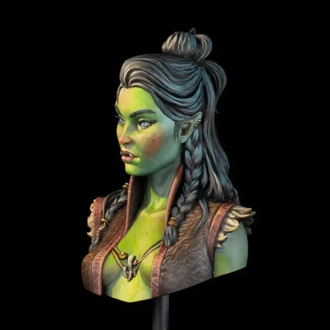 1/12 Orc Warrior with Braided Hair and Spiked Armor, Resin Model Bust Kit, Fantasy Theme, Unassembled and Unpainted