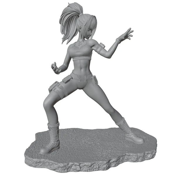 75mm Female Warrior in Wide Combat Stance, Resin Model Figure Kit, Fantasy Theme, Unassembled and Unpainted